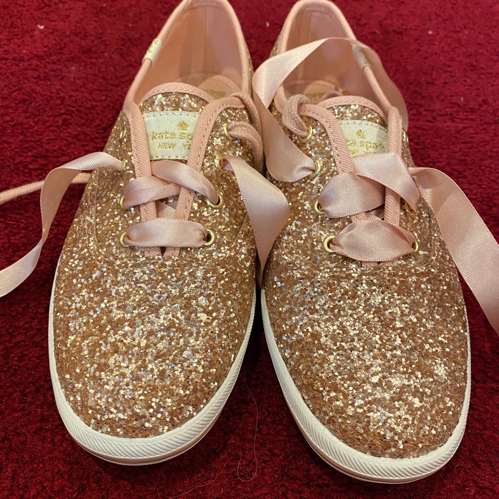 NEVER WORN Kate Spade Gold/Pink Glitter Sneakers